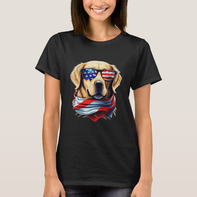 Golden Retriever With USA Sunglasses And American  T-Shirt (Vorderseite)