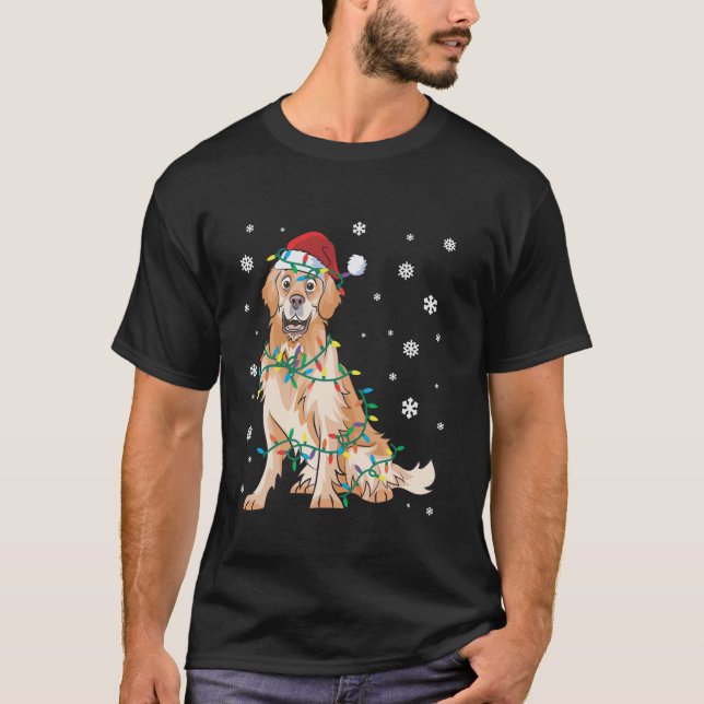 Golden Retriever Wrapped In Christmas Lights Dog  T-Shirt (Vorderseite)