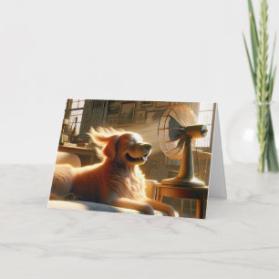 Golden Retriever zum Geburtstag mit Retro-Lüfter Karte