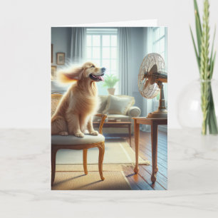 Golden Retriever zum Geburtstag mit Retro-Lüfter Karte