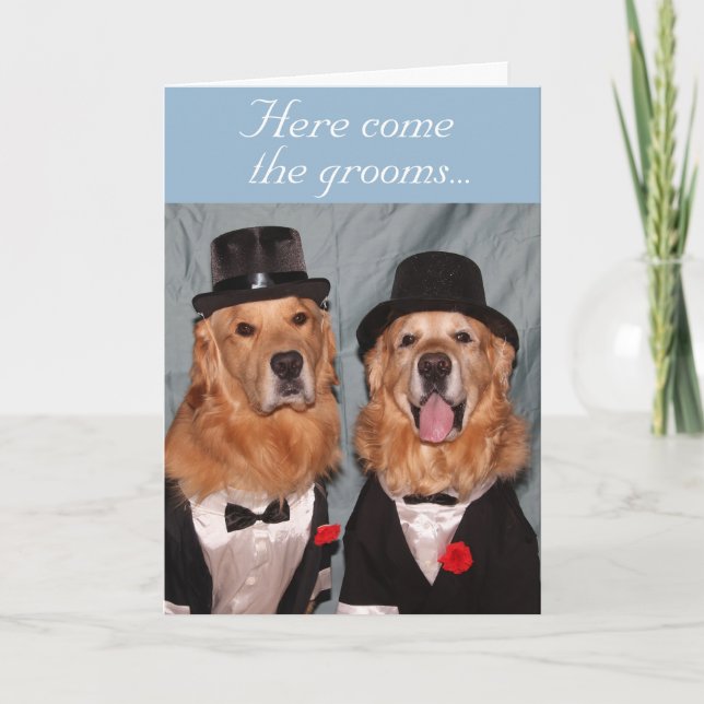 Golden Retriever zwei Grooms Hochzeit Karte (Vorderseite)
