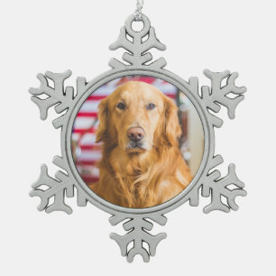 Golden retrieverhundeporträt schneeflocken Zinn-Ornament