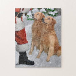 Golden Retrievers Begegnung Weihnachtskarte Puzzle
