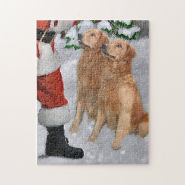 Golden Retrievers Begegnung Weihnachtskarte Puzzle (Vertikal)