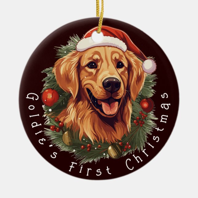 Golden Retriever's First Christmas Keramik Ornament (Vorne)