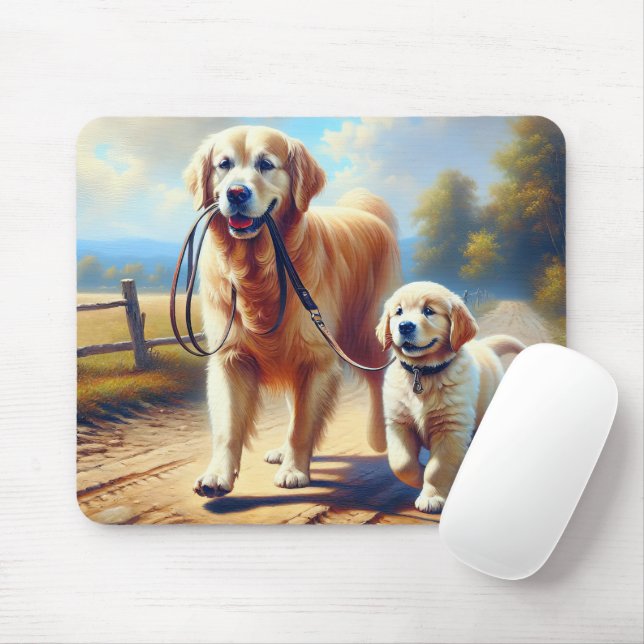 Golden Retrievers für einen Spaziergang Mousepad (Mit Mouse)
