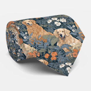 Golden Retrievers im William Morris Stil Krawatte