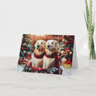 Golden Retrievers in Eleganter Schlitten Weihnacht Feiertagskarte