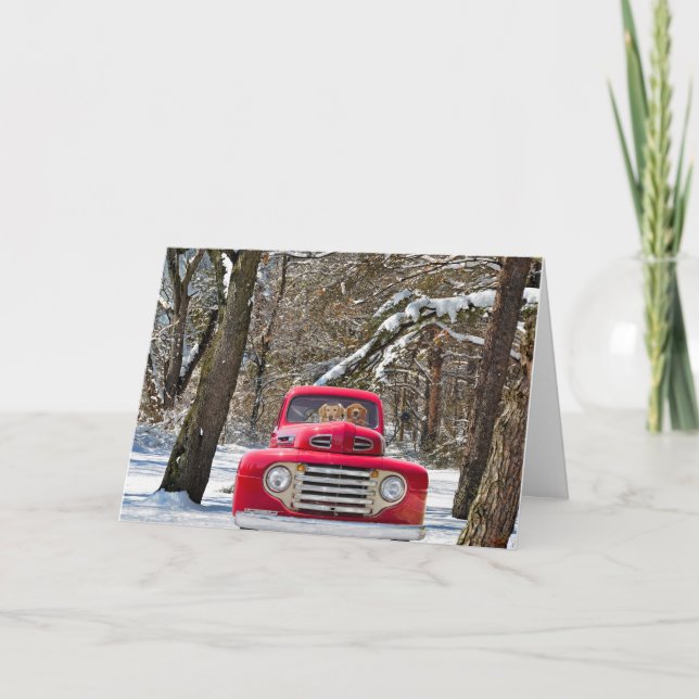 Golden Retrievers in Red Truck Card Karte (Vorderseite)