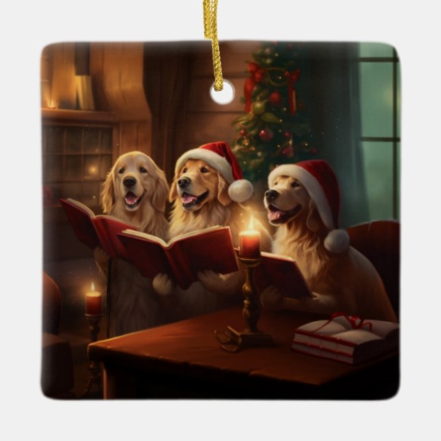 Golden Retrievers Weihnachtsfeiertag Keramikornament (Vorderseite)