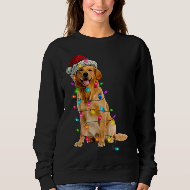 Golden Retrievers Weihnachtsleuchten Hat Santa Dog Sweatshirt (Vorderseite)
