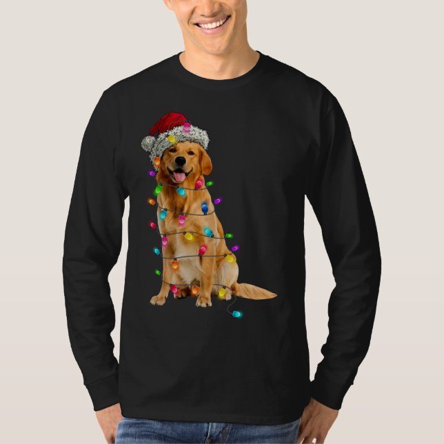Golden Retrievers Weihnachtsleuchten Hat Santa Dog T-Shirt (Vorderseite)