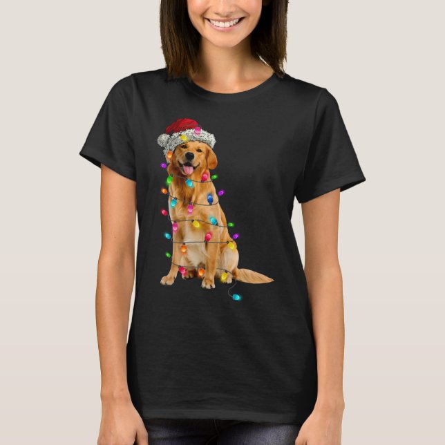 Golden Retrievers Weihnachtsleuchten Hat Santa Dog T-Shirt (Vorderseite)