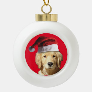 Golden Retriver mit einem Weihnachtshut für Christ Keramik Kugel-Ornament