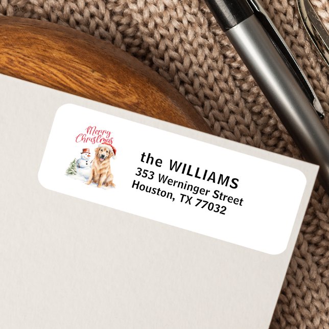 GOLDEN RETRIVER WEIHNACHTSMANNMÜTZE SNOWMAN CUSTOM (MERRY CHRISTMAS WATERCOLOR GOLDEN RETRIEVER FOR HOLIDAY CORRESPONDANCE DOG THEME)