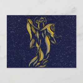 Golden Ribbon Angel Abstrakt Navy Blue Starfield Postkarte