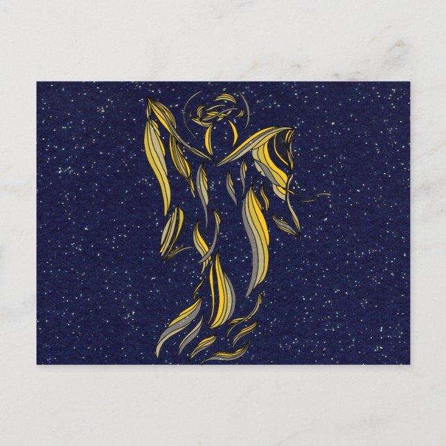 Golden Ribbon Angel Abstrakt Navy Blue Starfield Postkarte (Vorderseite)
