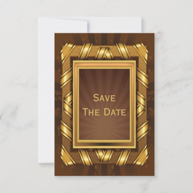 Golden Ribbon & Stars Gerahmte Mans Save The Date (Vorderseite)