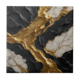 Golden Rift Eleganz – Marmor & schwarzer Luxus Fliese