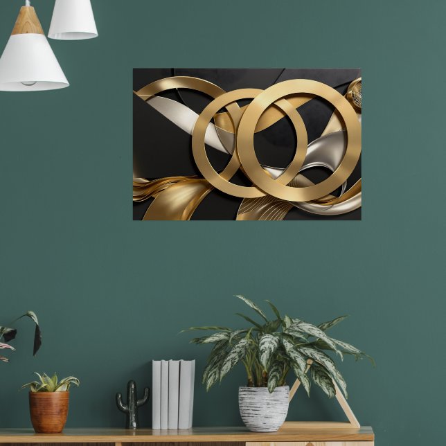 Golden Rings Abstrakt Art - Modernes Luxus Design Poster (Wohnzimmer 1)