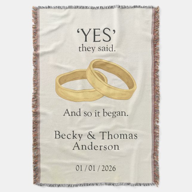 Golden Rings, Wedding Date Keepsake Decke (Vorderseite Vertikal)