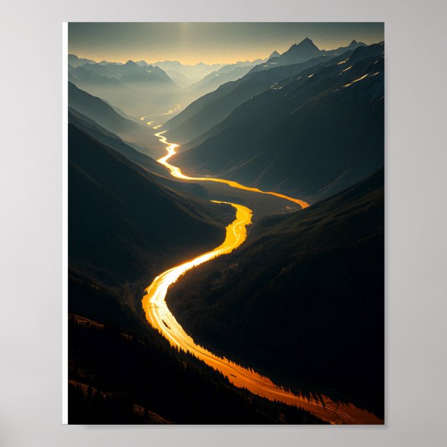 Golden River at Sunset: Mountain Se Poster (Vorne)