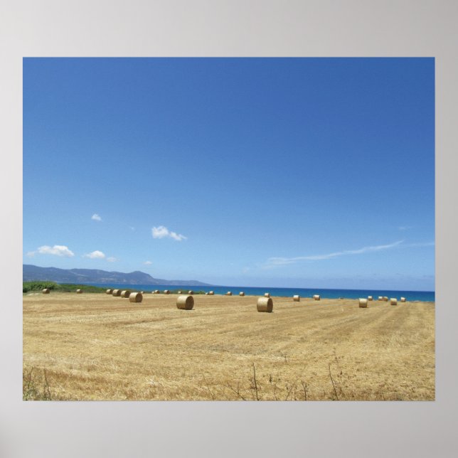 Golden Rolls of Hay and Deep Blue Sea Design Poster (Vorne)