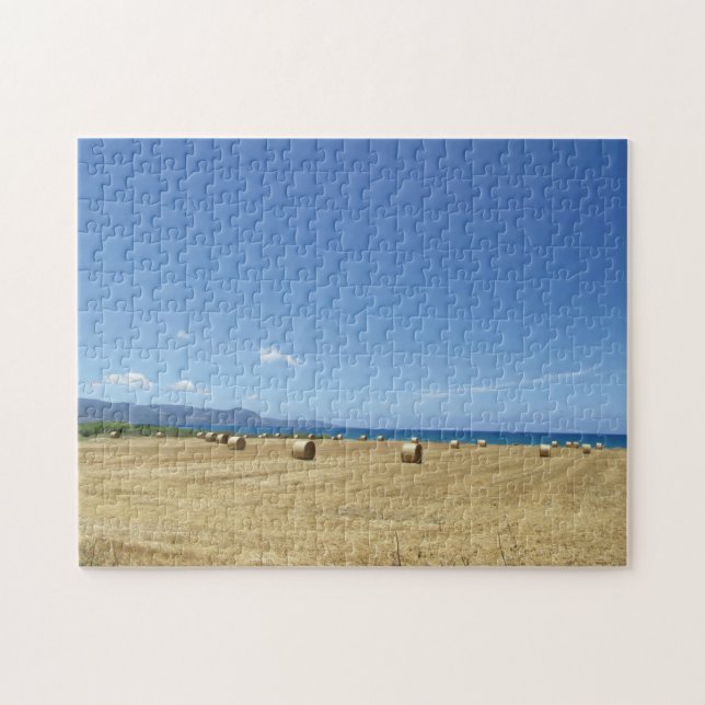 Golden Rolls of Hay and Deep Blue Sea Design Puzzle (Horizontal)