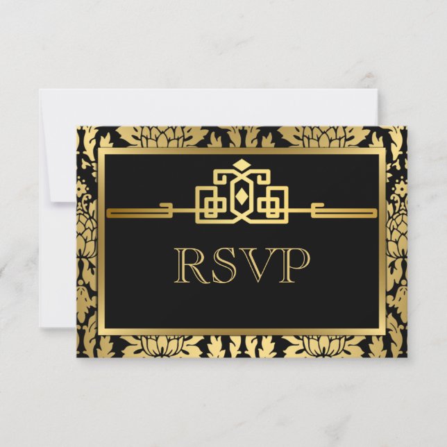 Golden Romance Art Deco RSVP Karte V2 (Vorderseite)