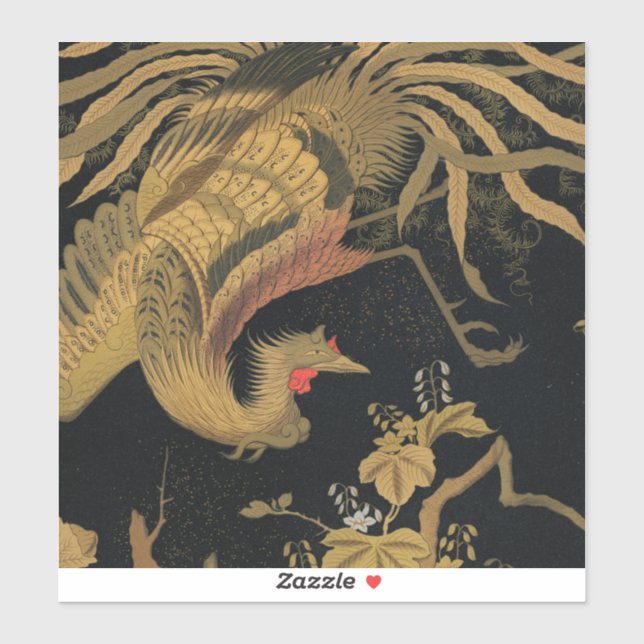 Golden Rooster Bird Japanisch Klassische Antike Aufkleber (Blatt)