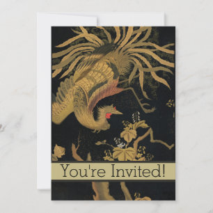 Golden Rooster Bird Japanisch Klassische Antike Einladung