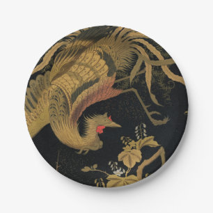 Golden Rooster Bird Japanisch Klassische Antike Pappteller