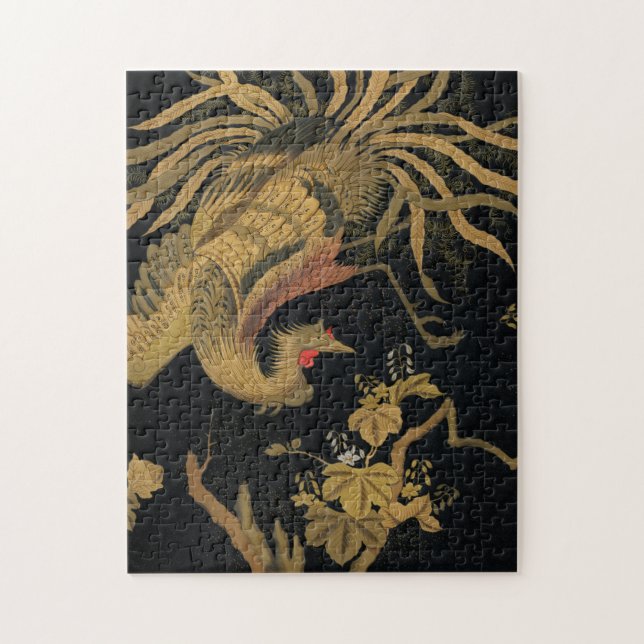 Golden Rooster Bird Japanisch Klassische Antike Puzzle (Vertikal)