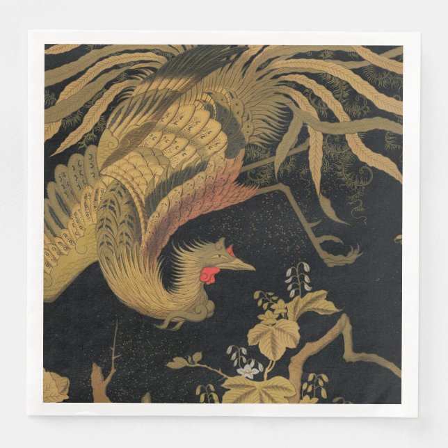 Golden Rooster Bird Japanisch Klassische Antike Serviette (Vorderseite)