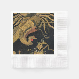 Golden Rooster Bird Japanisch Klassische Antike Serviette