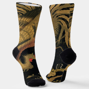 Golden Rooster Bird Japanisch Klassische Antike Socken