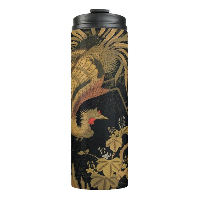 Golden Rooster Bird Japanisch Klassische Antike Thermosbecher (Vorderseite)
