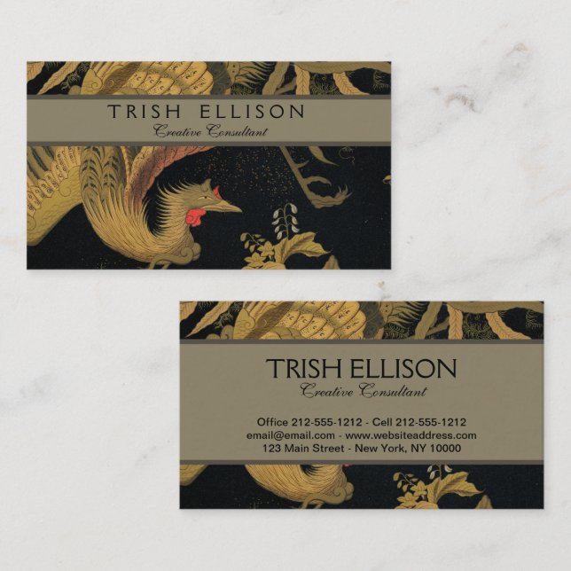 Golden Rooster Bird Japanisch Klassische Antike Visitenkarte (Vorne/Hinten)