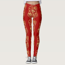 Golden Rooster Jahr 2017 Papercut Rote Leggings