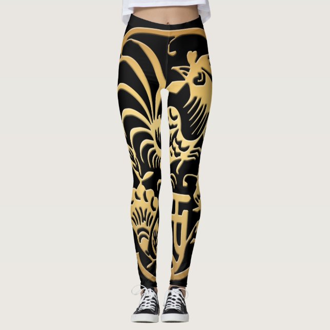 Golden Rooster Jahr 2017 Papercut Schwarze Legging Leggings (Vorderseite)