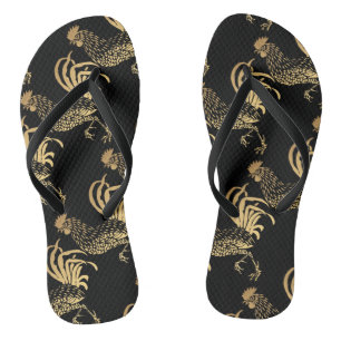 Golden Rooster Year 2017 Custom Black Dreh Flop Flip Flops