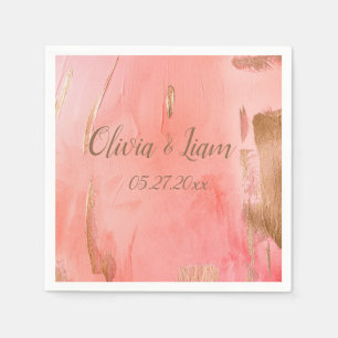 Golden Rosa Pfirsichname Datum Elegante Hochzeit Serviette