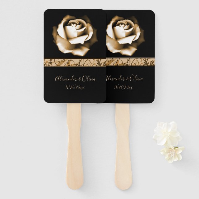 Golden Rose Hand Fan Fächer (Vorne und Hinten)