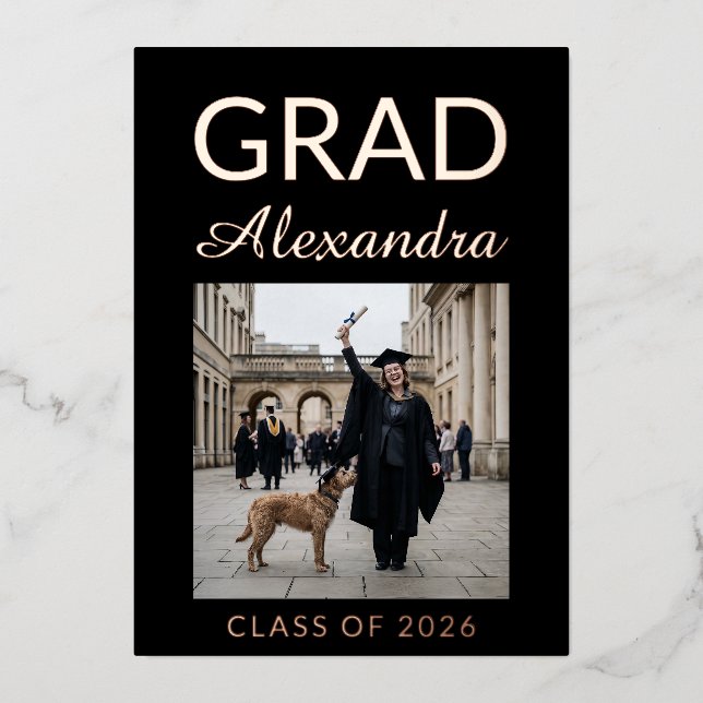 Golden Rose Ivory DVM Photo Graduation Party Folieneinladung (Vorderseite)