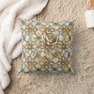 Golden Rose on Stained glassThrow Pillow Kissen