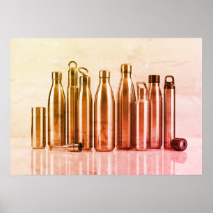 Golden Rose Retro-Stahlwasserflaschen an einer Wan Poster