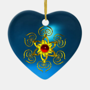 GOLDEN ROSE RUBY ,Blue Sapphire Herz Keramik Ornament