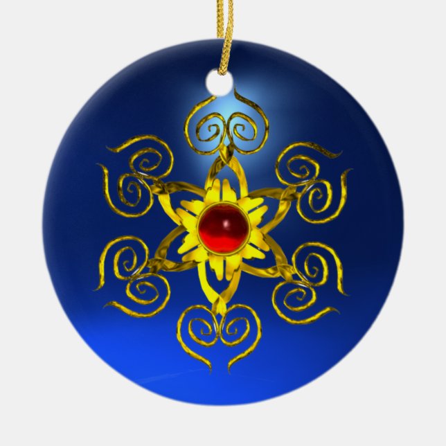 GOLDEN ROSE RUBY Blue Sapphire Keramik Ornament (Vorne)