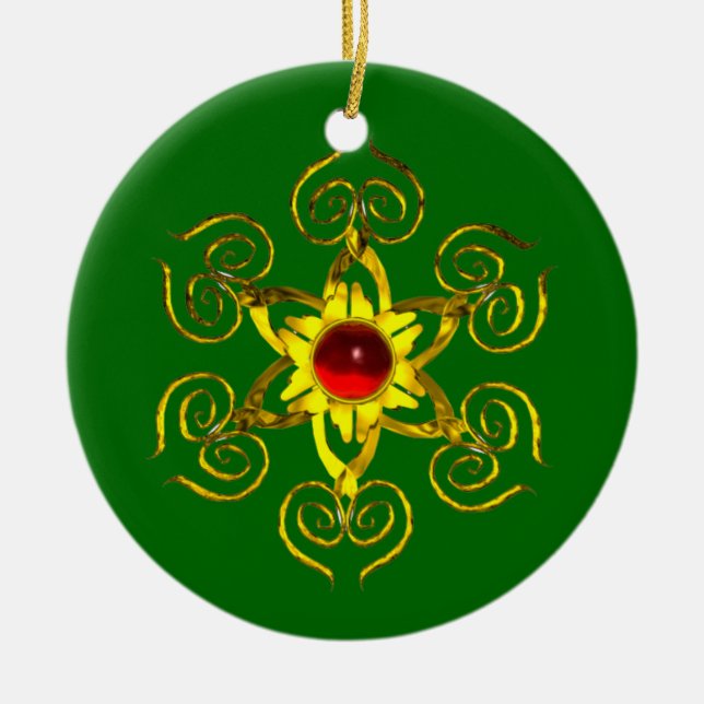 GOLDEN ROSE RUBY, grün und weiß Keramik Ornament (Vorne)