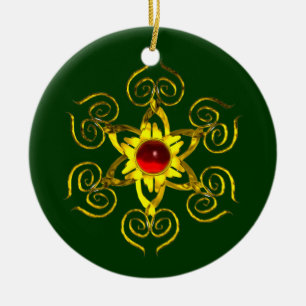 GOLDEN ROSE RUBY, grün und weiß Keramikornament